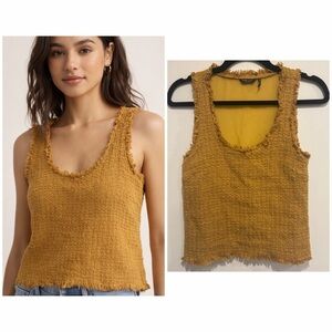 Marciano Los Angeles Textured Fringe Tank Top Mustard Yellow XS